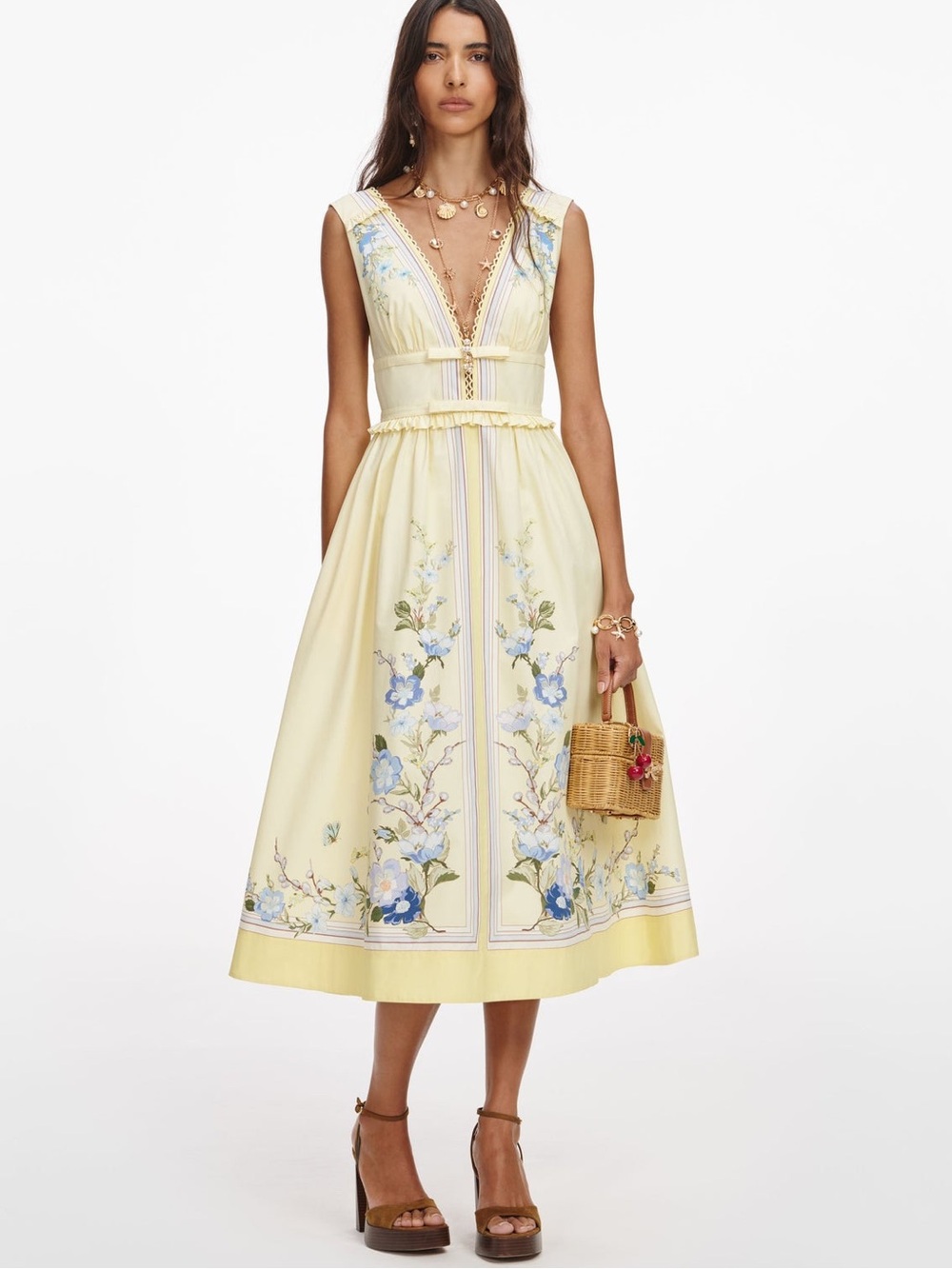 NWOT Self-Portrait YELLOW FLORAL COTTON MIDI DRESS - Picture 3 of 10